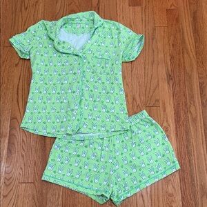 Roller Rabbit Lime Bunny Print Kids Pajama Set